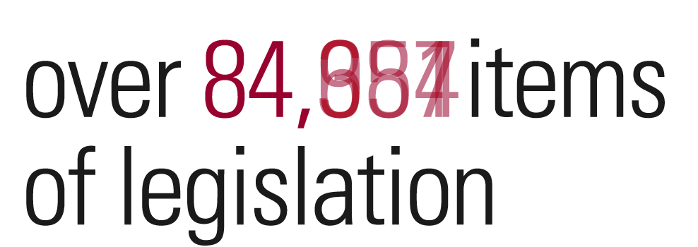over 84,387 items	of legislation